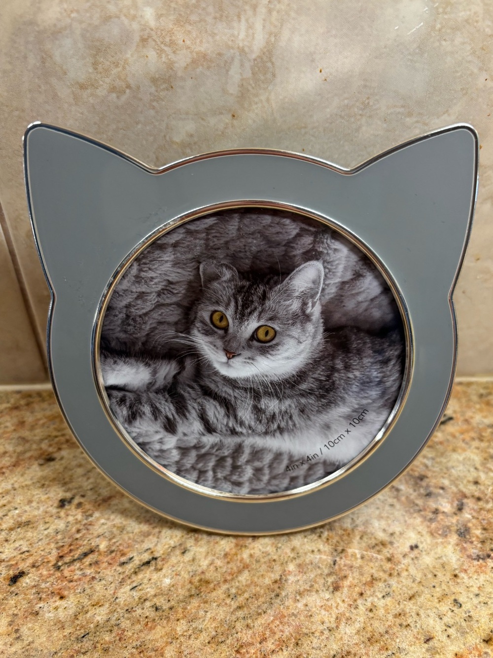 NWT Cat-Shaped Round Photo Frame in Gray